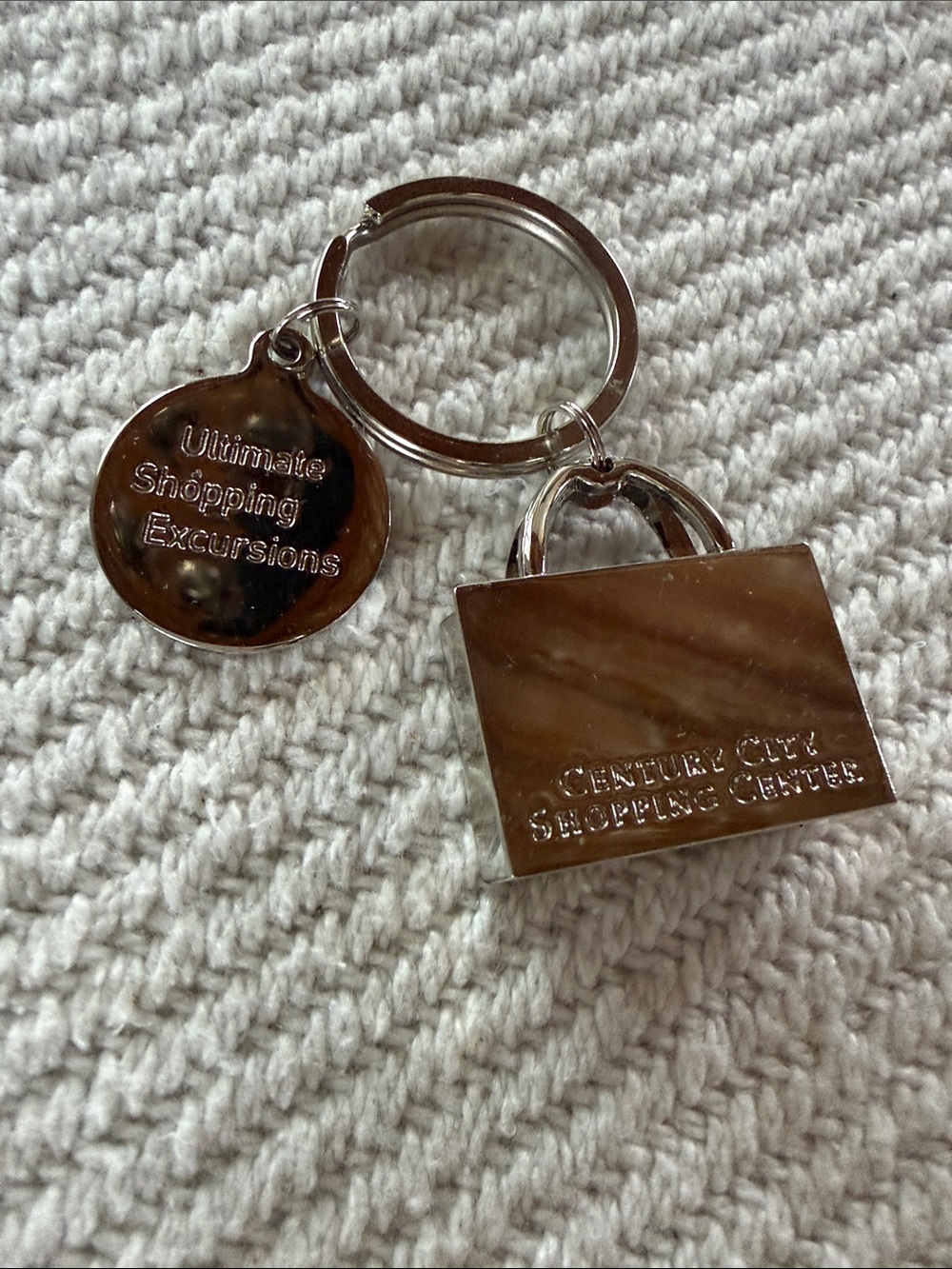 Vintage Silver Tone Promotional Tote Bag Keychain CENTURY CITY SHOPPING CENTER